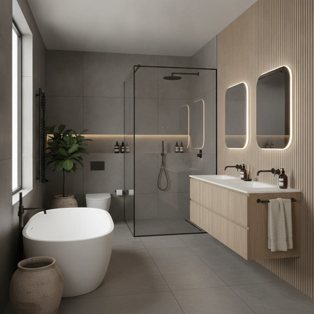 Badezimmer Trends 2026 - Biophilic Design mit Pflanzen und Smart Mirror